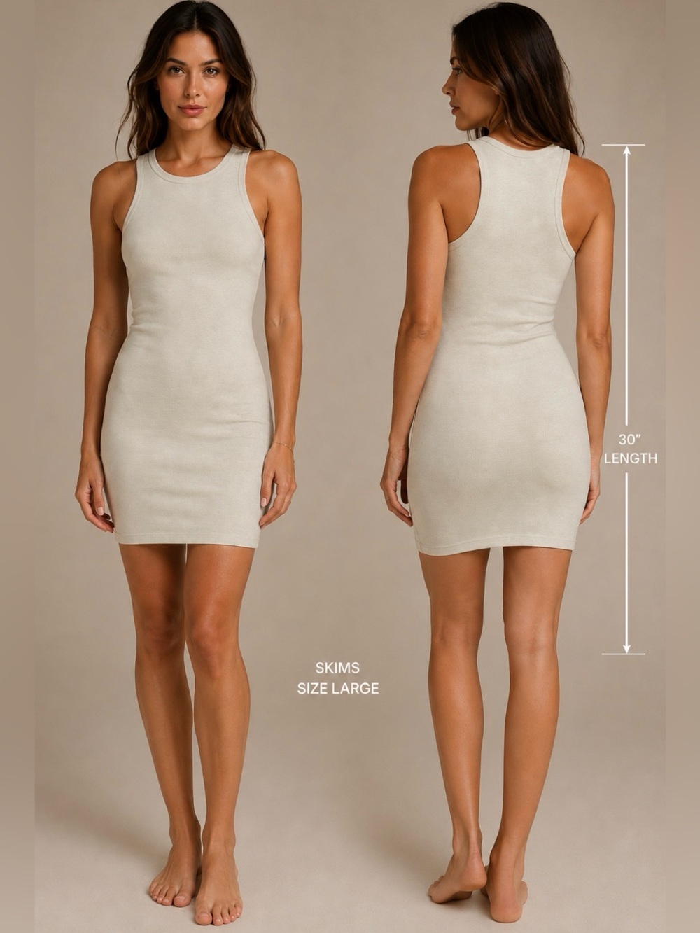 SKIMS Ribbed Cotton stretch Tank Bodycon Mini Dress Cream yellow Ivory beige L